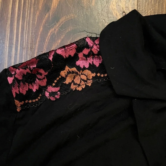 COSABELLA Black Modal Blend Long Sleeve Pajama Top Hot Pink & Orange Lace Italy - Picture 3 of 7